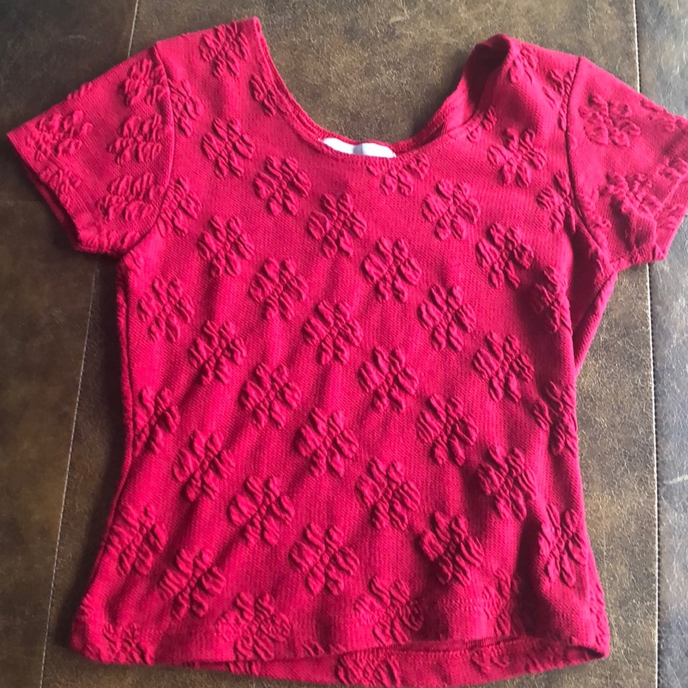 formal red shirt w/ embroidered flowers